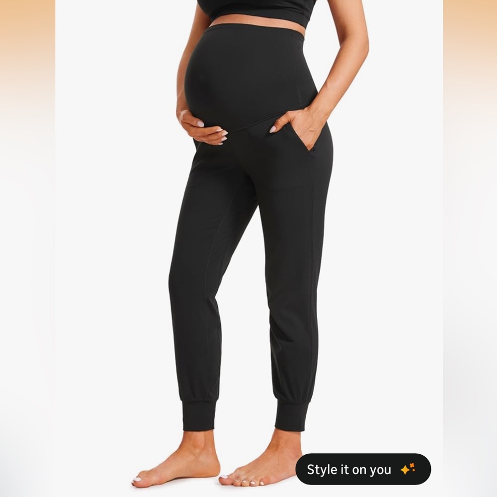 BUNDLE OF 5- CRZ YOGA Maternity Black Jogger Pants with Over-Belly Panel